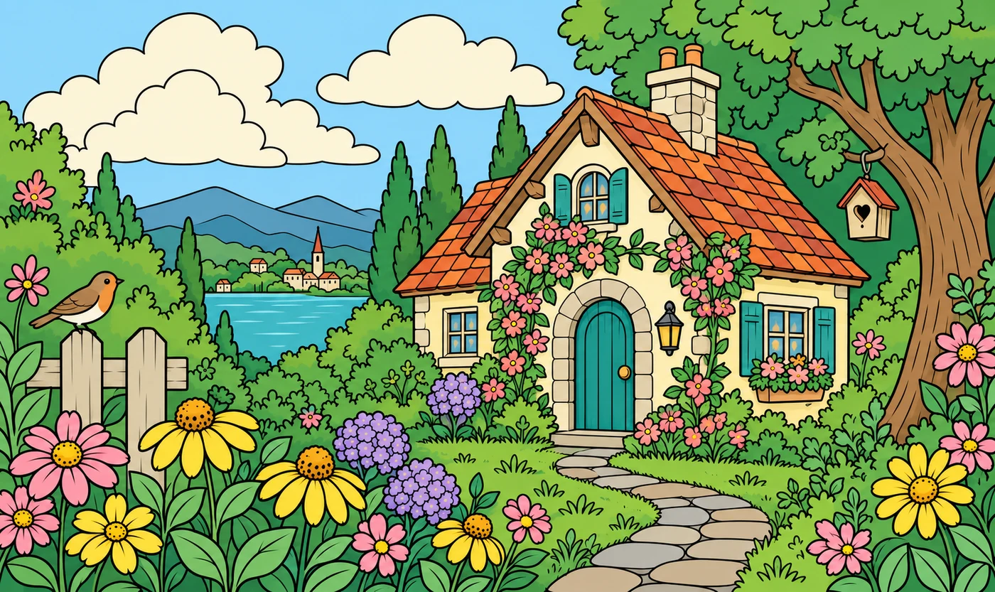 Little Color Studio prepared cottage coloring artwork