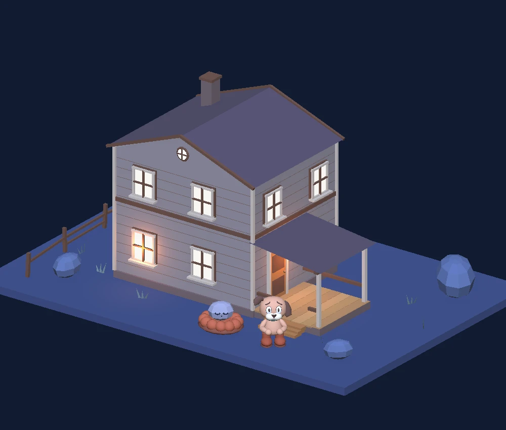 Pip and Peb outside their cottage